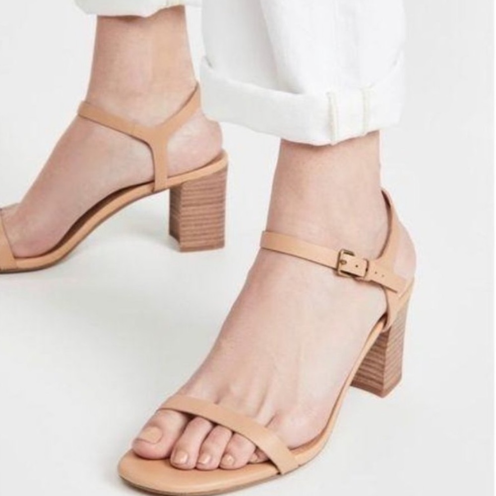 Madewell The Hollie ankle strap suede sandals with wooden block heel, size 8